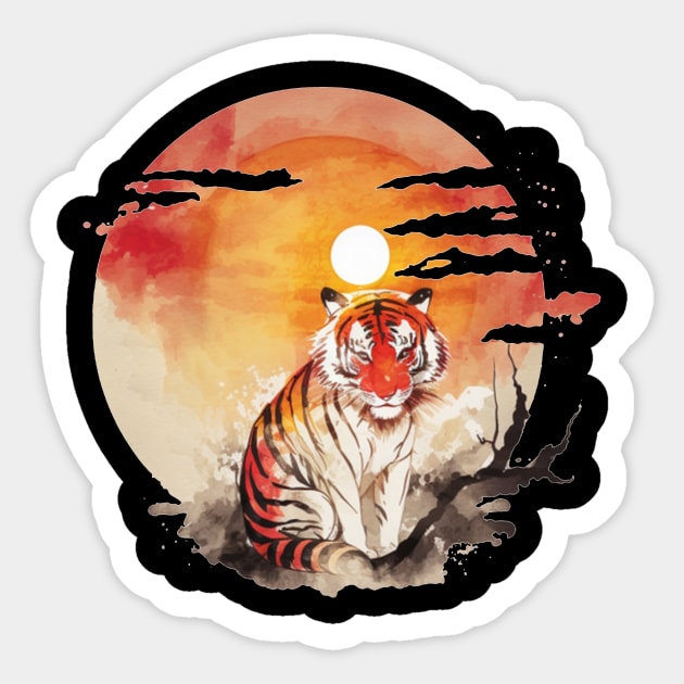 Tiger red sun Tiger Territory Sticker by KAWAIIBYHM